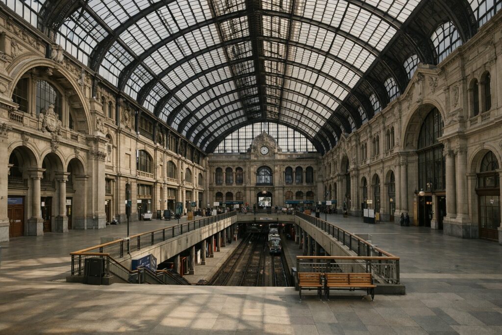 Estação ferroviária ornamentada com cúpula de pedra