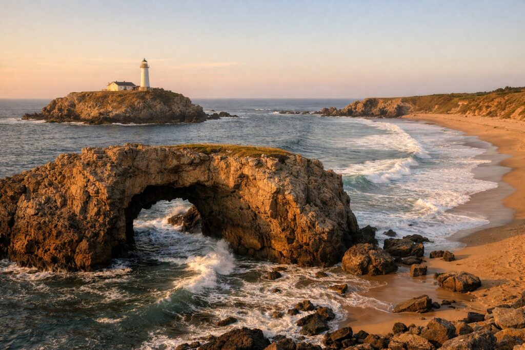 Arco rochoso e mar agitado em Biarritz