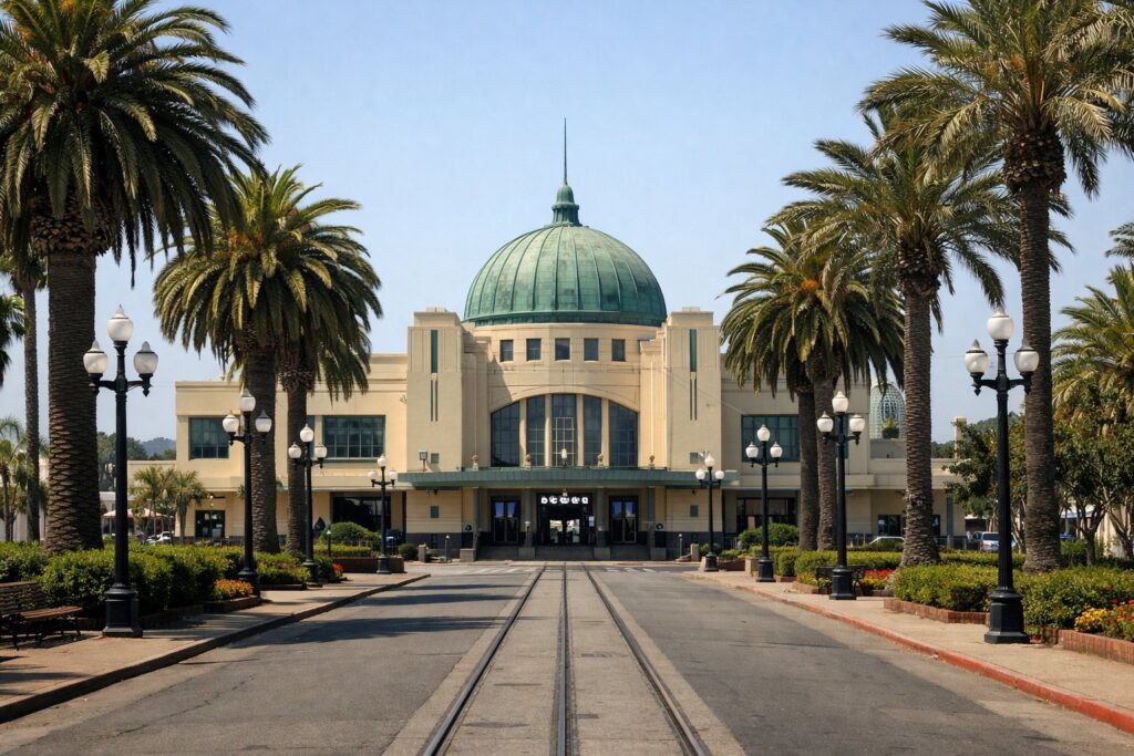Estação de caminhos de ferro com cúpula verde